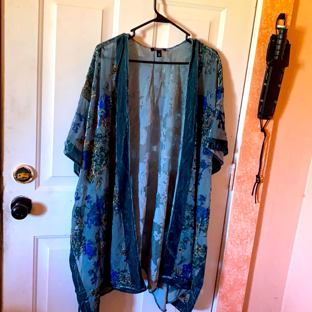 Torrid Teal Velvet Burnout Knimono